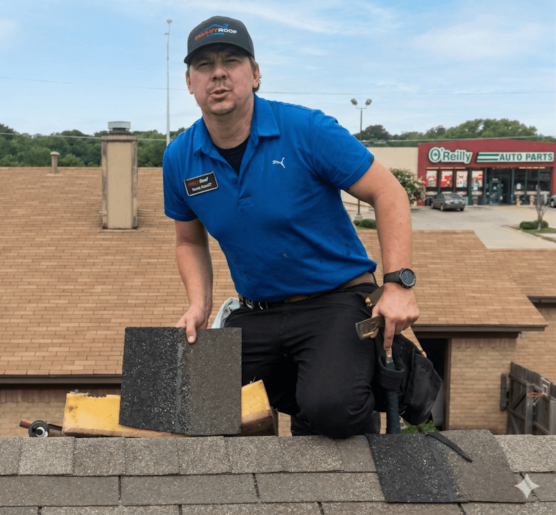 Dennis working on a roof