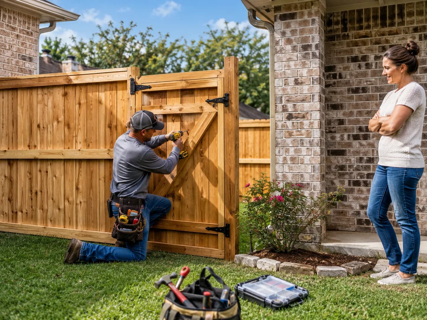 Fence and gate installation at a DFW home