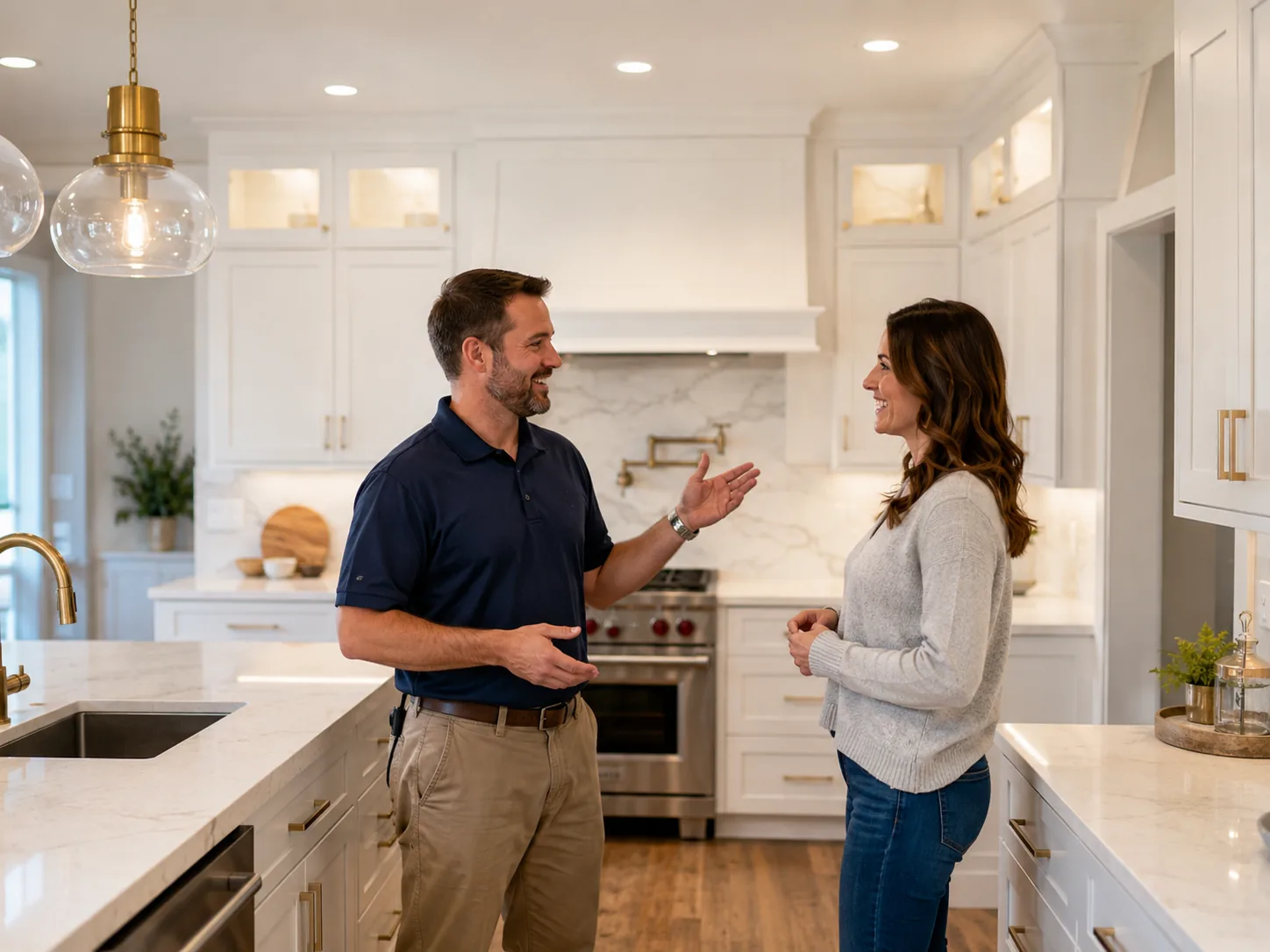 HonestRoof project coordinator discussing a kitchen remodel with a DFW homeowner