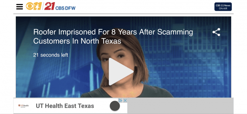 Roofer Sentenced to 8 Years in Prison for Scamming DFW Homeowners.